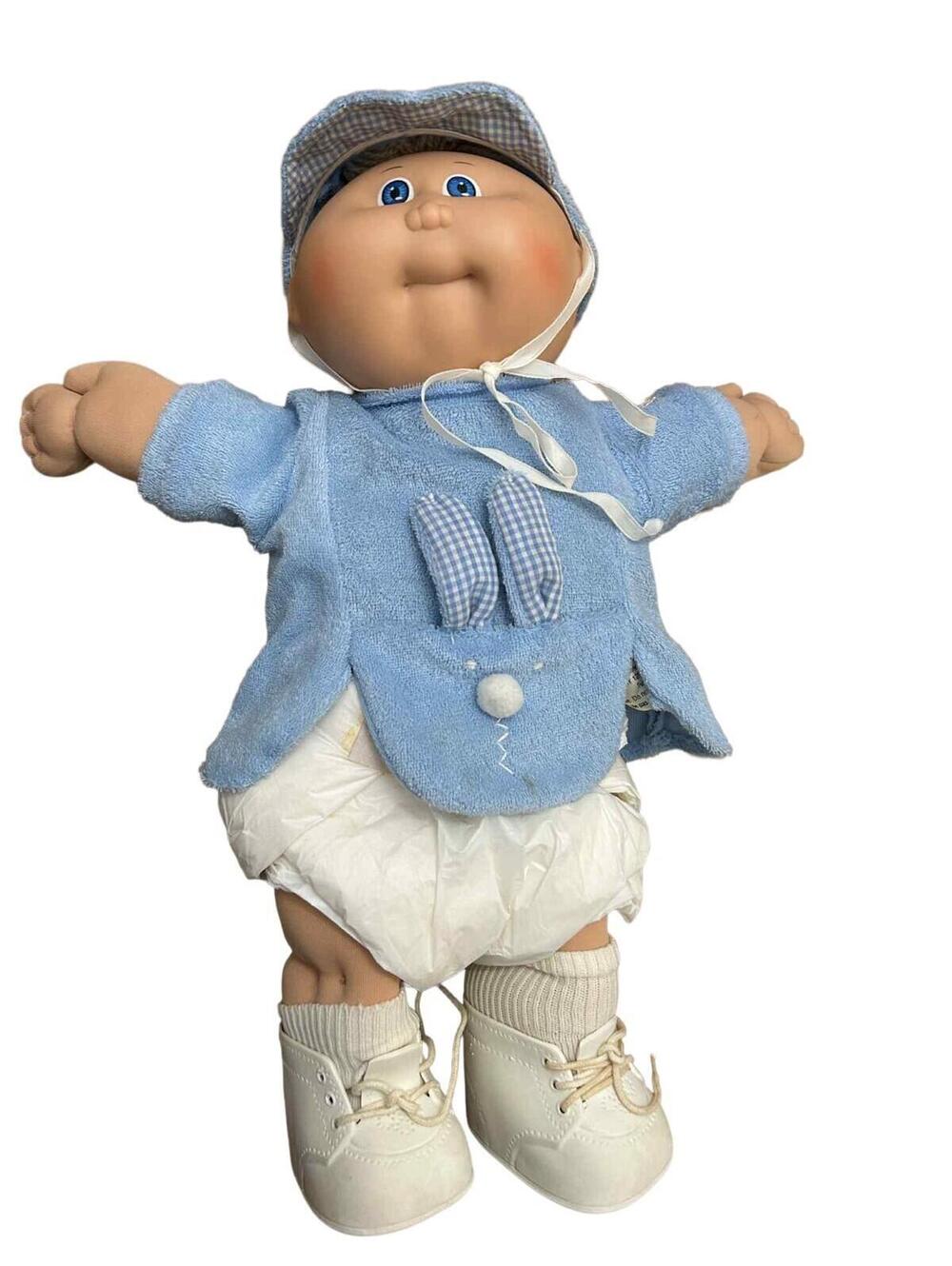 VTG Cabbage Patch Kids Boy Preemie w/ Original Lt Blue Outfit & Hat Adopt Papers